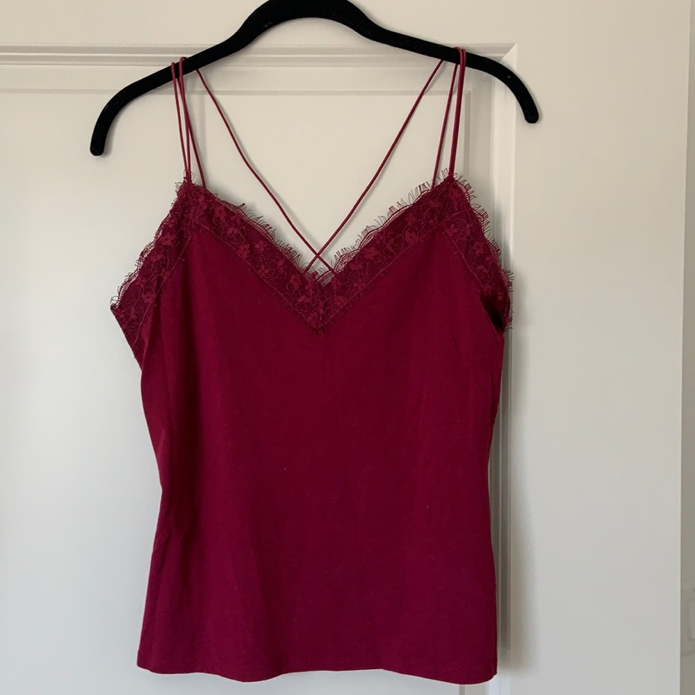 Worn once Express maroon tank with lace details
